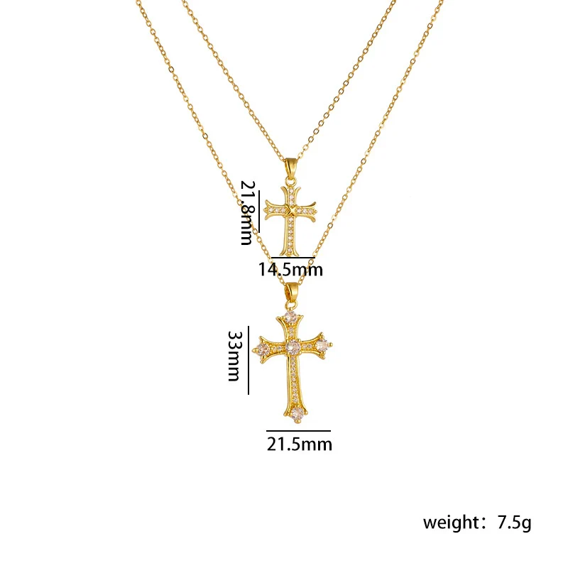 Necklace Copper Geometric Double Cross Pendant Mixed Gem Inlay Electroplating For Women - Image 9