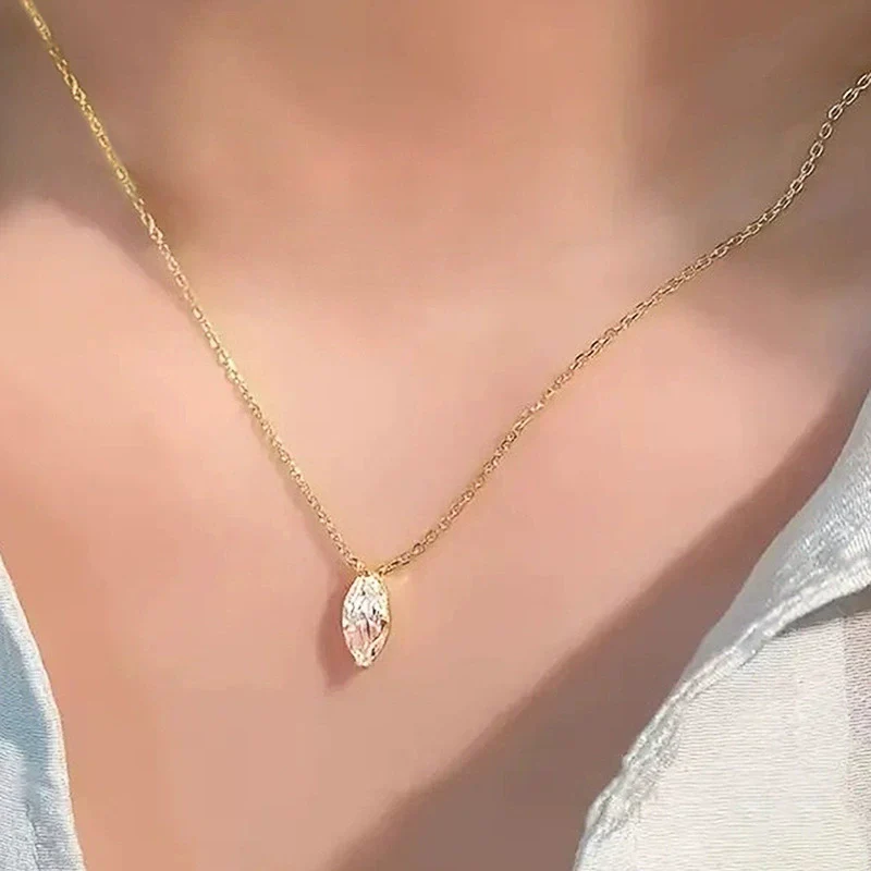 Necklace Copper Geometric Zirconia Mixed Gemstone Setting O Word Chain - Image 3