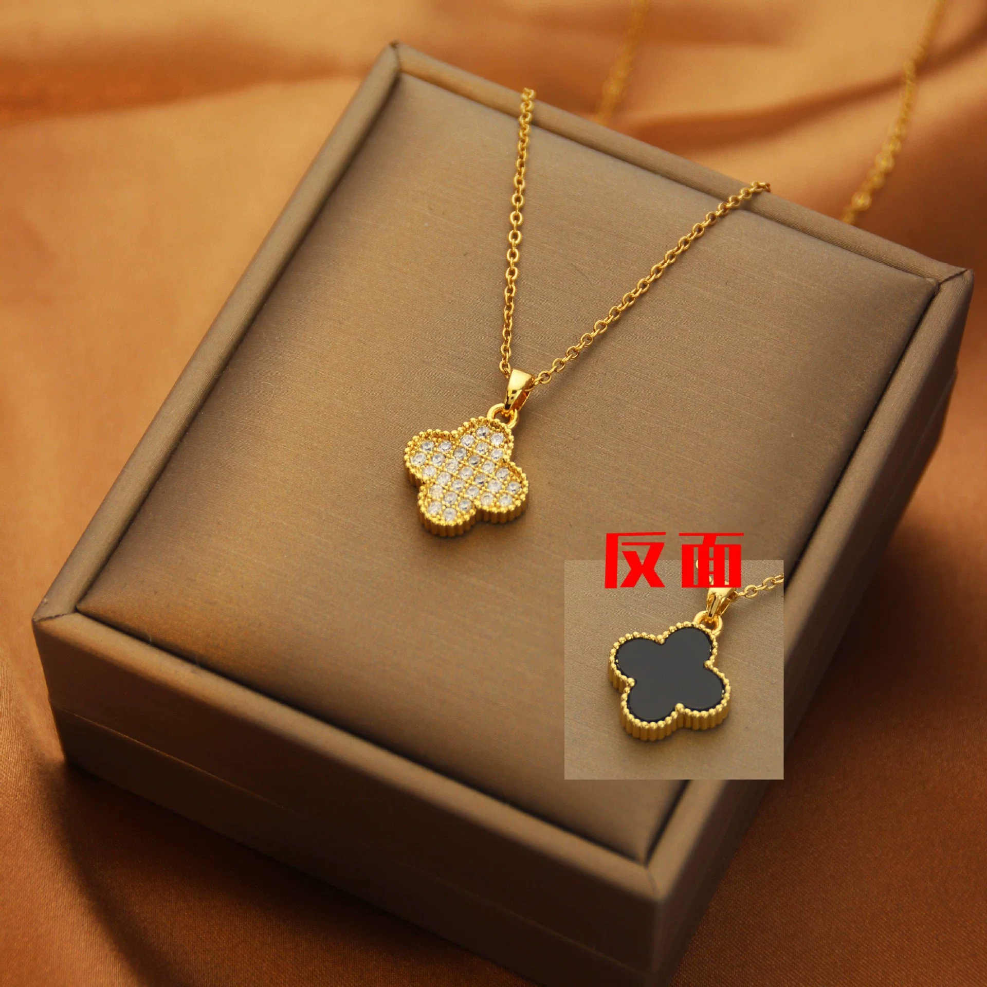Necklace Copper Inlaid Zircon Four Leaf Clover Pendant With Titanium Steel Chain Electroplating Design For Women - Image 10