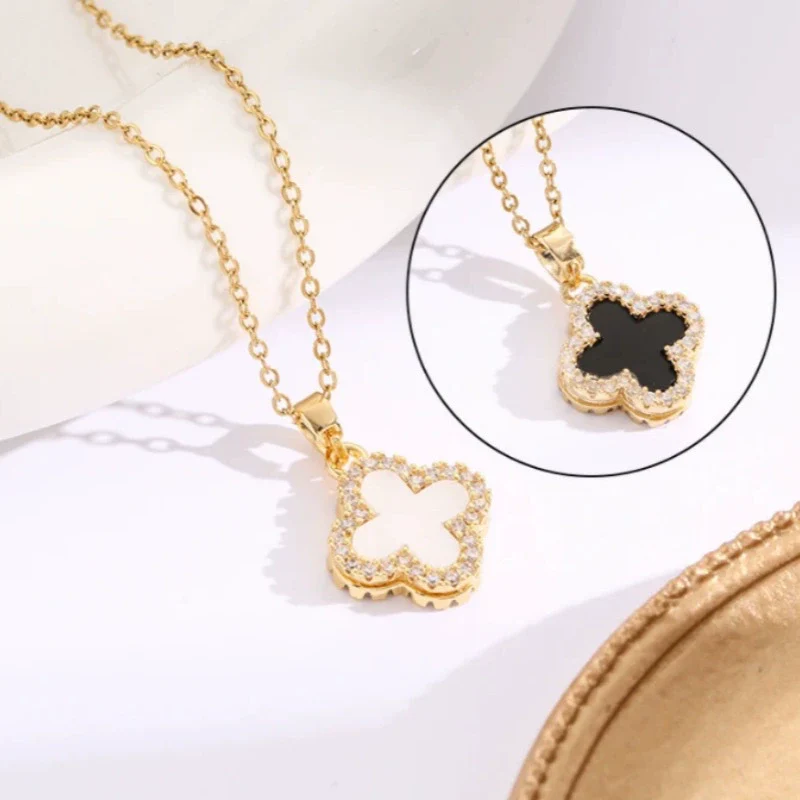 Necklace Copper Inlaid Zircon Four Leaf Clover Pendant With Titanium Steel Chain Electroplating Design For Women - Image 12