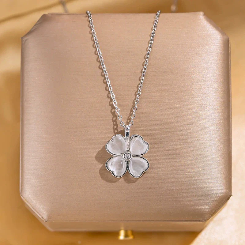 Necklace Copper Inlaid Zircon Four Leaf Clover Pendant With Titanium Steel Chain Electroplating Design For Women - Image 13