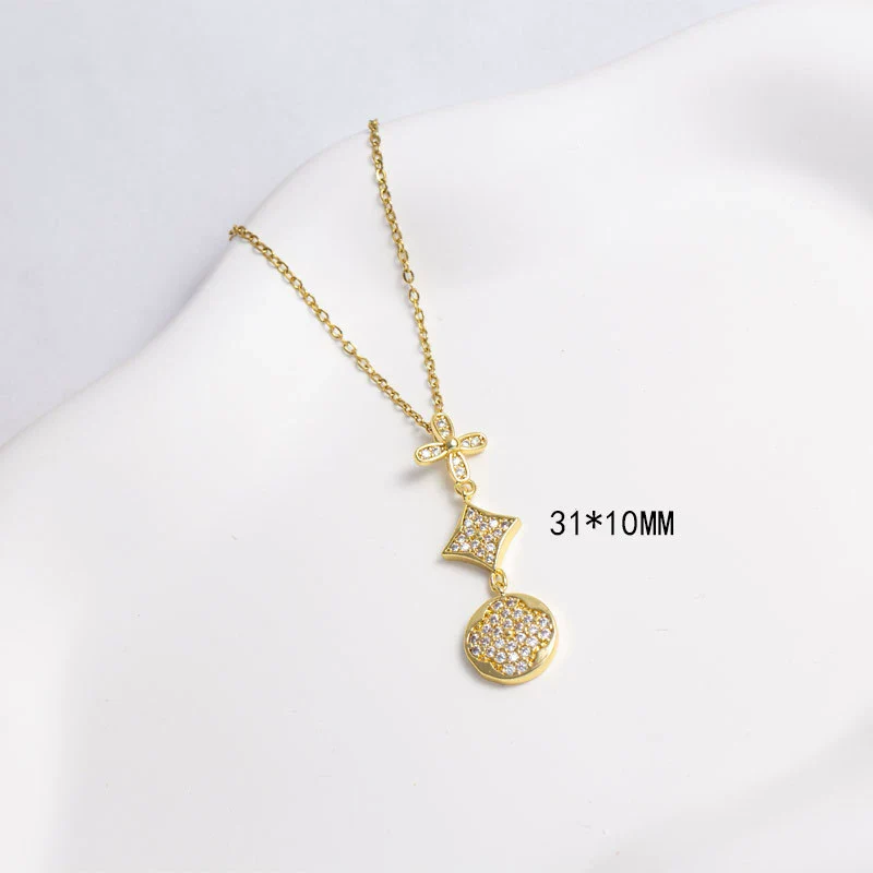 Necklace Copper Mixed Gemstone Setting Electroplating Simple Fashion Pendant O Word Chain Jewelry For Women - Image 3