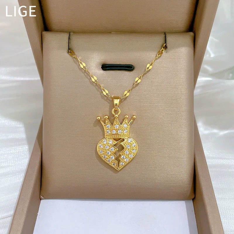 Necklace Copper Pendant Stainless Steel Chain Heart Crown Geometric Light Luxury Elegant Gorgeous Unisex