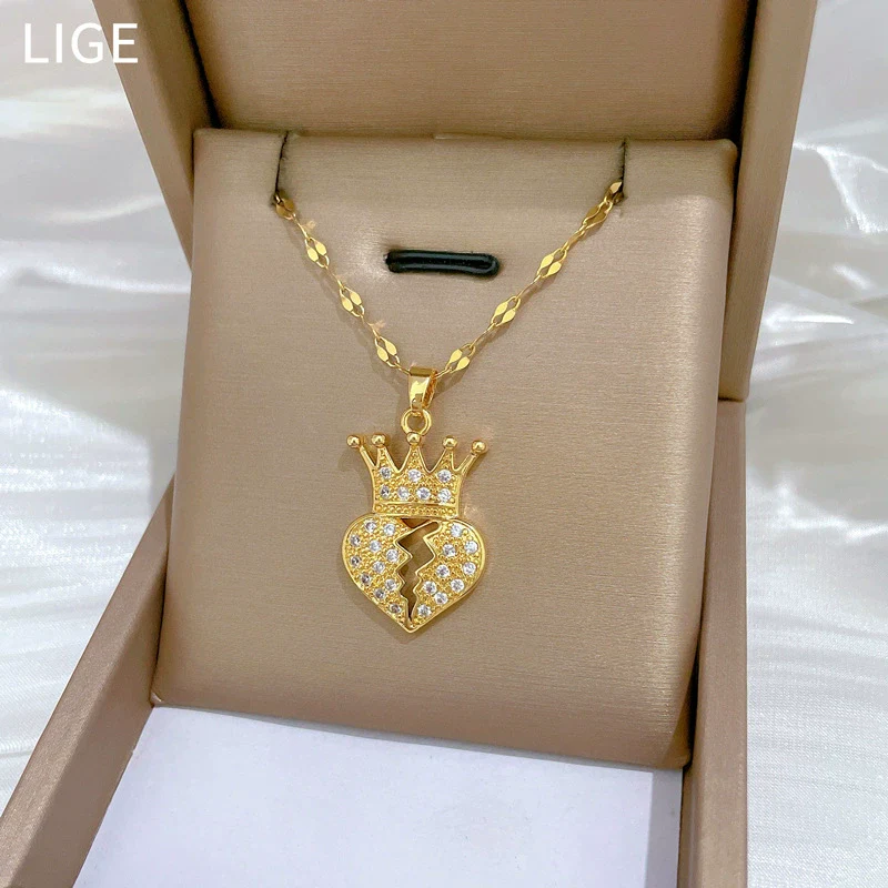 Necklace Copper Pendant Stainless Steel Chain Heart Crown Geometric Light Luxury Elegant Gorgeous Unisex - Image 3
