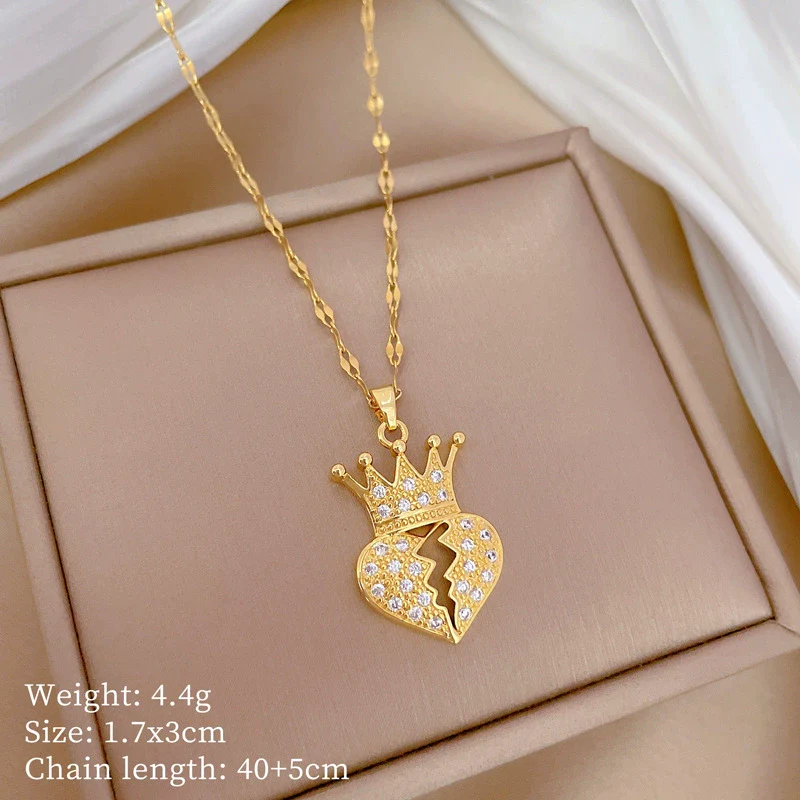 Necklace Copper Pendant Stainless Steel Chain Heart Crown Geometric Light Luxury Elegant Gorgeous Unisex - Image 6