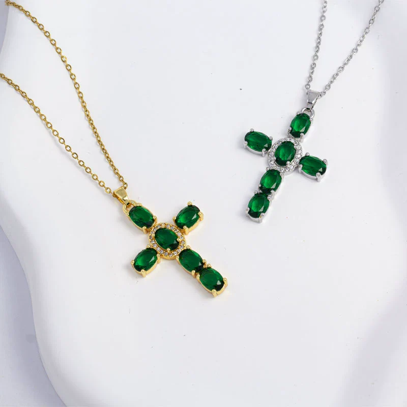Necklace Copper Titanium Steel Electroplated Mixed Gemstone Pendant Simple O Word Chain Jewelry For Women - Image 3