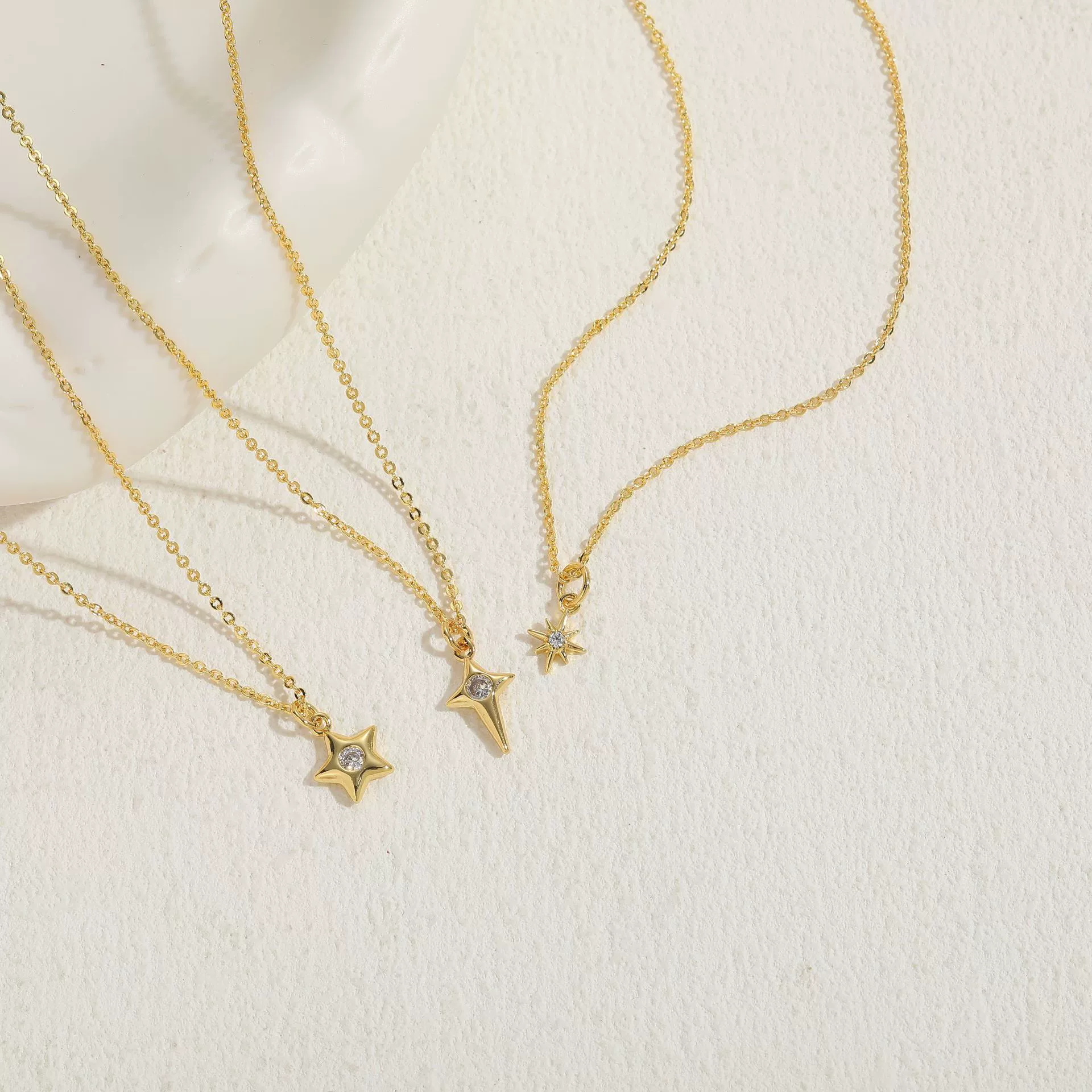 Necklace Copper Zircon Sixpointed Star Geometric Electroplating Ochain - Image 4