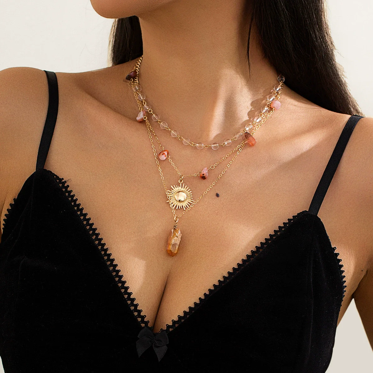 Necklace Copperclad Iron Chain Turquoise Crystal Alloy Geometric Pattern Electroplating Women's - Image 3