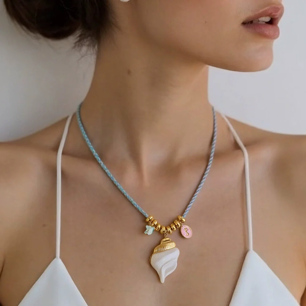 Necklace Cotton Rope Stainless Steel Pendant Electroplating Bohemian Style Clavicle Chain