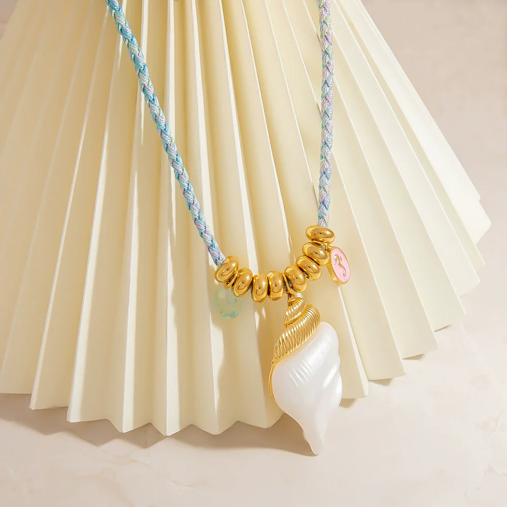 Necklace Cotton Rope Stainless Steel Pendant Electroplating Bohemian Style Clavicle Chain - Image 2