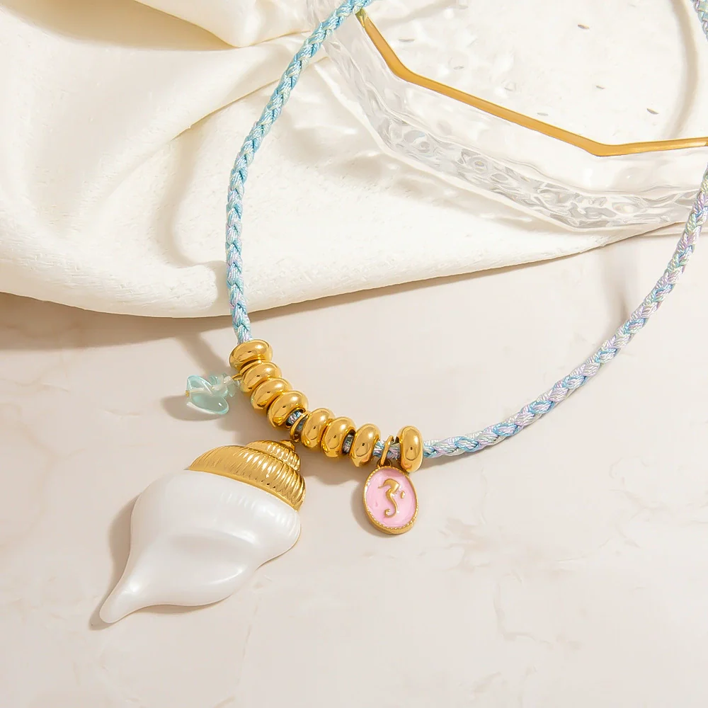 Necklace Cotton Rope Stainless Steel Pendant Electroplating Bohemian Style Clavicle Chain - Image 3