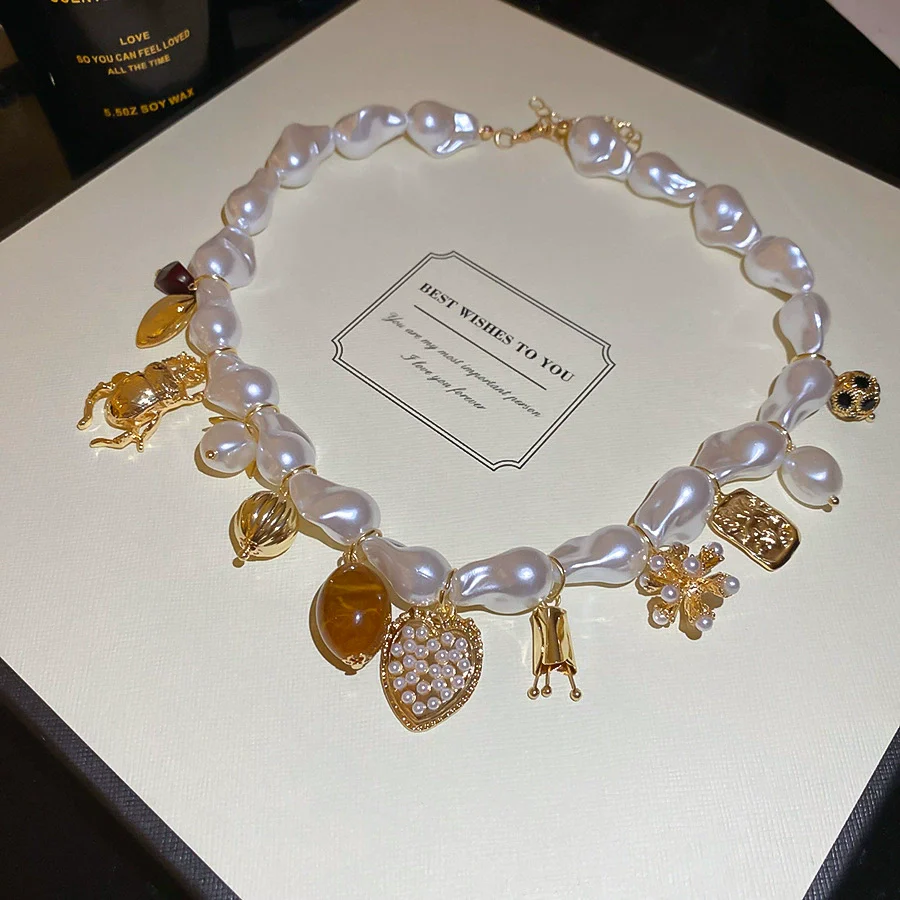 Necklace Fake Pearl Acrylic Geometric Inlaid With Pearls Light Luxury Women's Clavicle Chain - Image 12