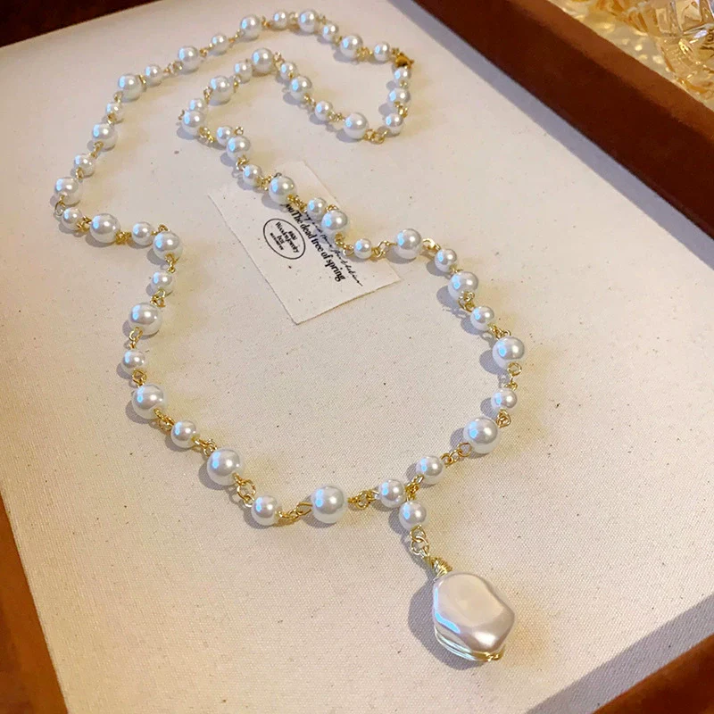 Necklace Fake Pearl Acrylic Geometric Inlaid With Pearls Light Luxury Women's Clavicle Chain - Image 30