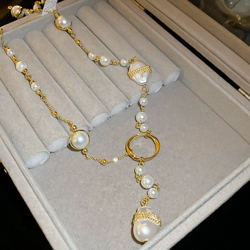 Necklace Fake Pearl Acrylic Geometric Inlaid With Pearls Light Luxury Women's Clavicle Chain - Image 31