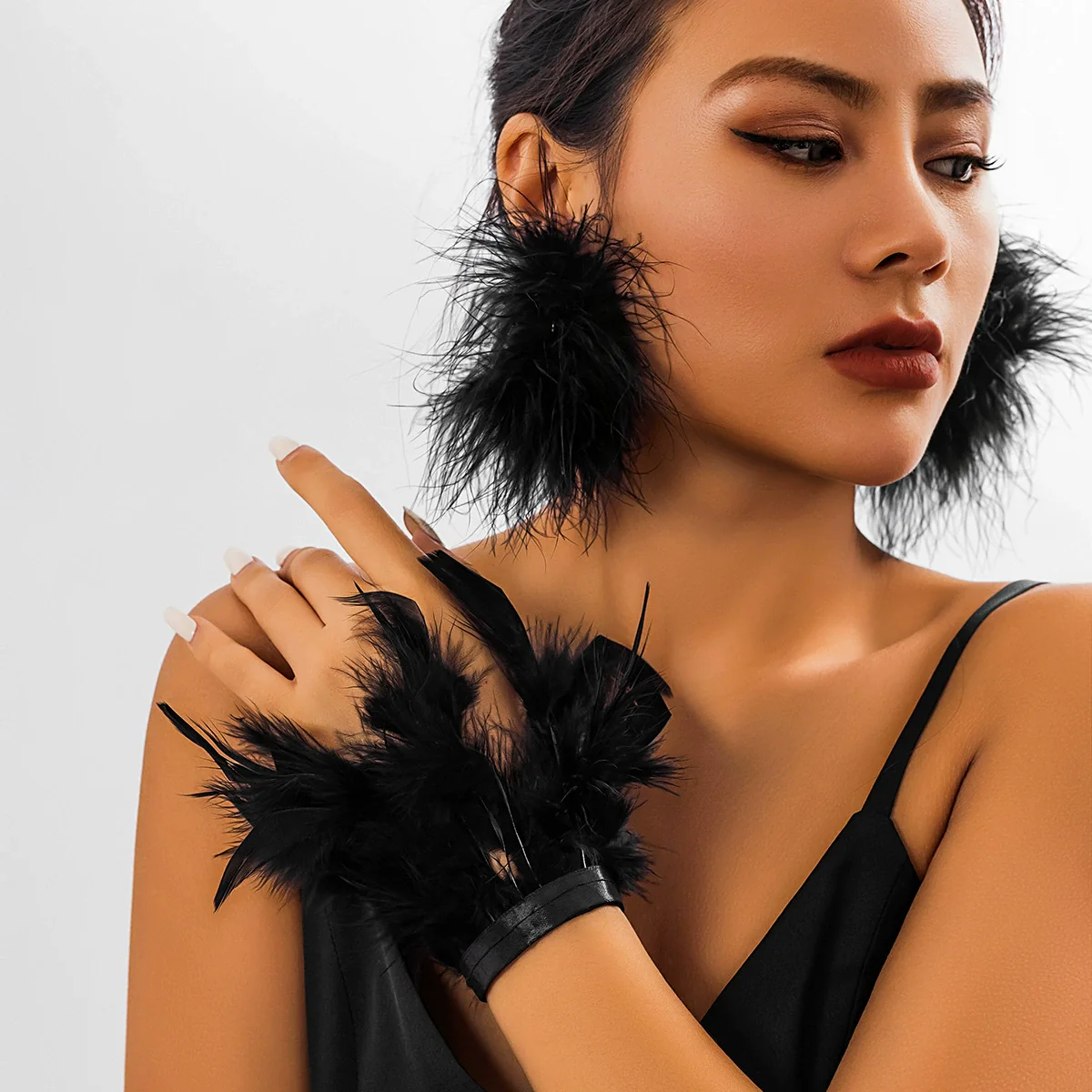 Necklace Feather Ribbon Handmade Geometric Dark Style
