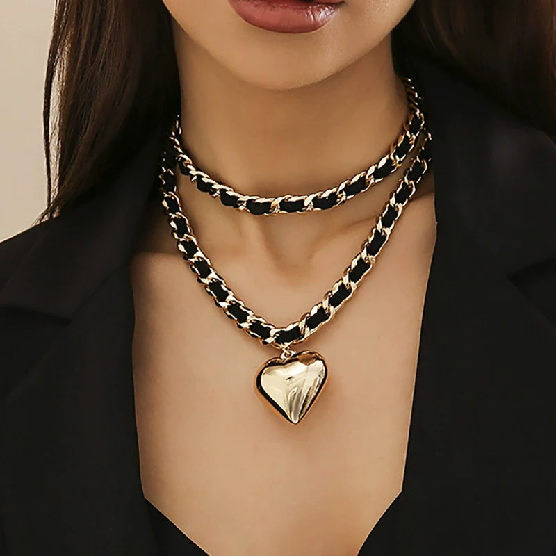Necklace Flannel Pu Aluminum Cross Chain Alloy Heart Electroplating Allmatch Style