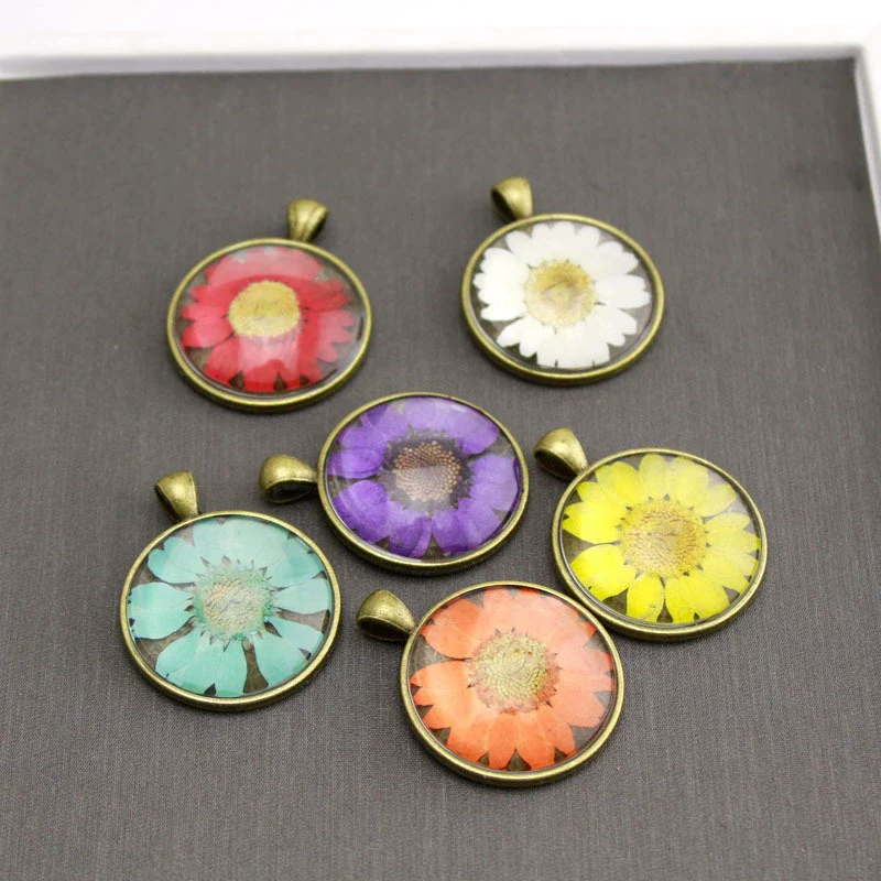 Necklace Glass Glaze Alloy Base Geometric Wrinkled Chrysanthemum Dried Flower Pu Wax Rope - Image 3