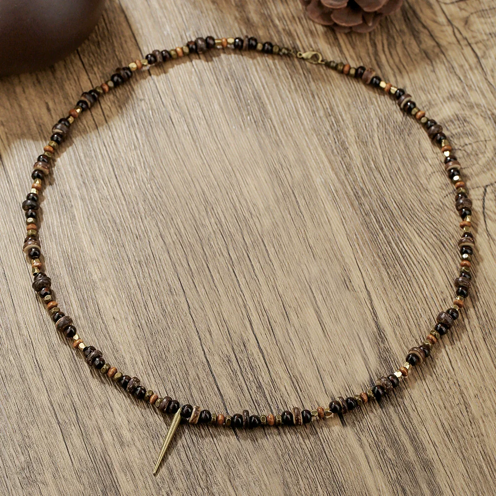 Necklace Handmade With Wooden Beads Tiger Eye Stone Alloy Glitter Stone Geometric Style Electroplated For Men - Image 9