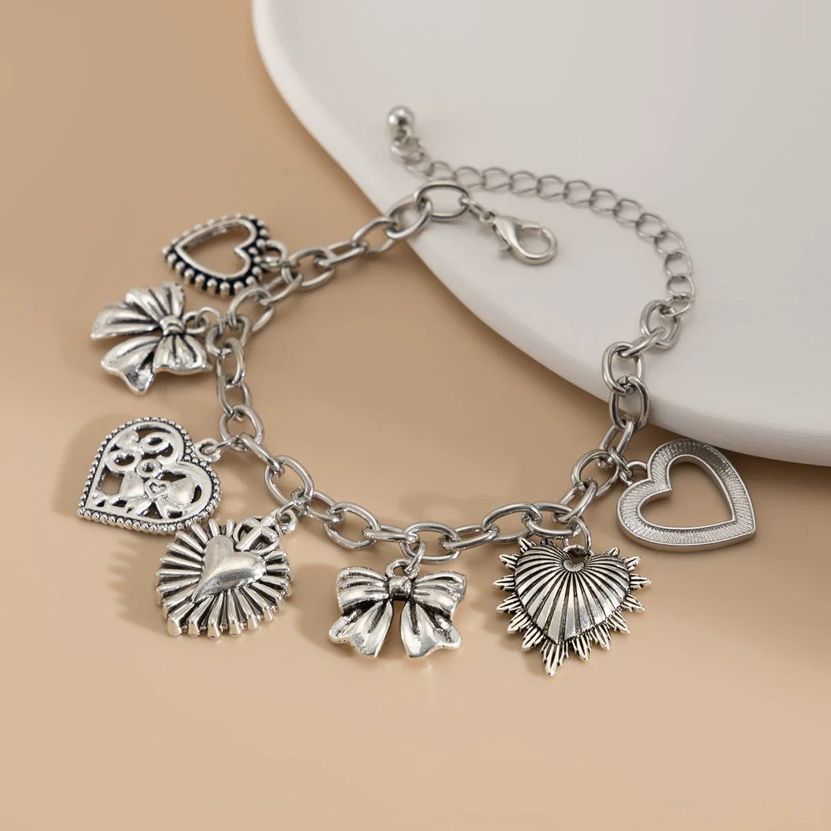 Necklace Hiphop Retro Iron Chain Alloy Heart Bow Geometric Electroplating - Image 4