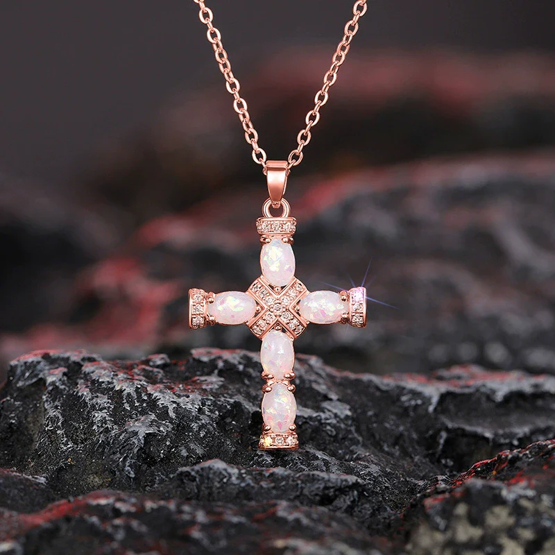 Necklace Imitation Opal Copper Geometric Sweet Cool Style With Letters Numbers Text Zirconia Oshaped Chain For Women - Image 2