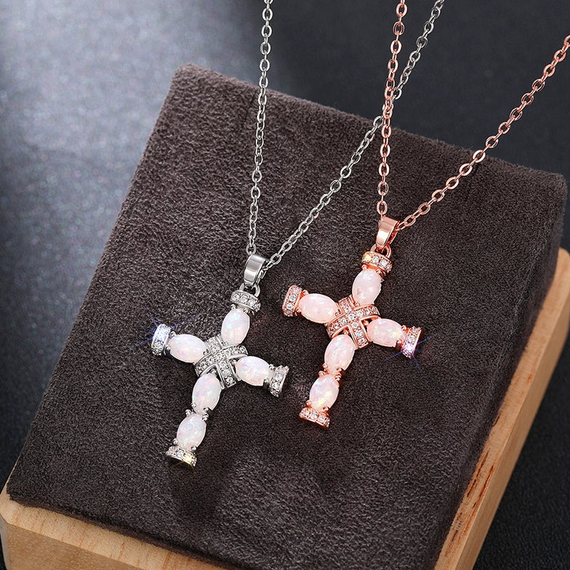 Necklace Imitation Opal Copper Geometric Sweet Cool Style With Letters Numbers Text Zirconia Oshaped Chain For Women - Image 3