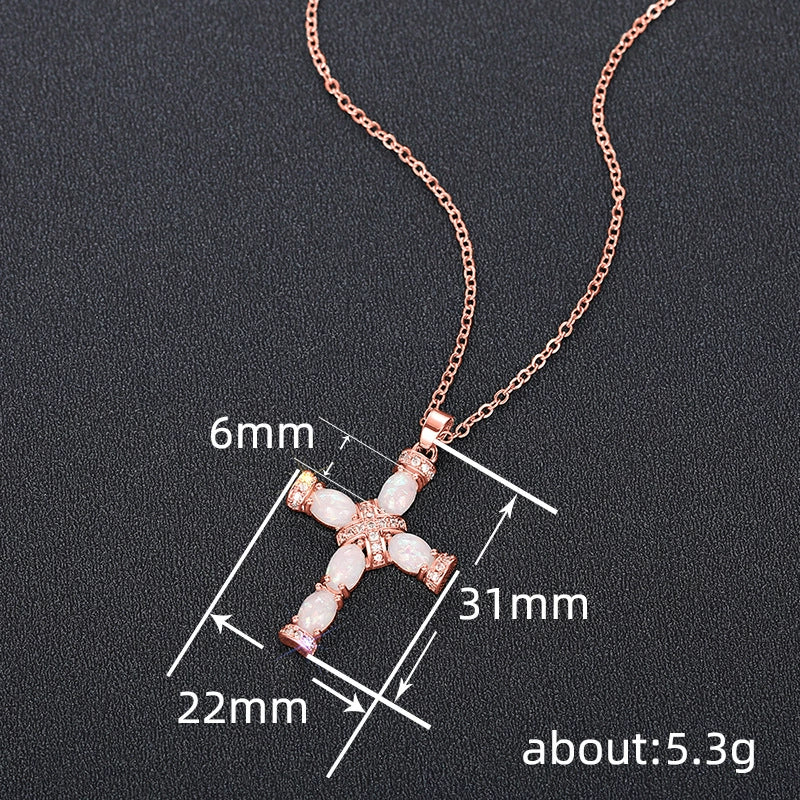 Necklace Imitation Opal Copper Geometric Sweet Cool Style With Letters Numbers Text Zirconia Oshaped Chain For Women - Image 4