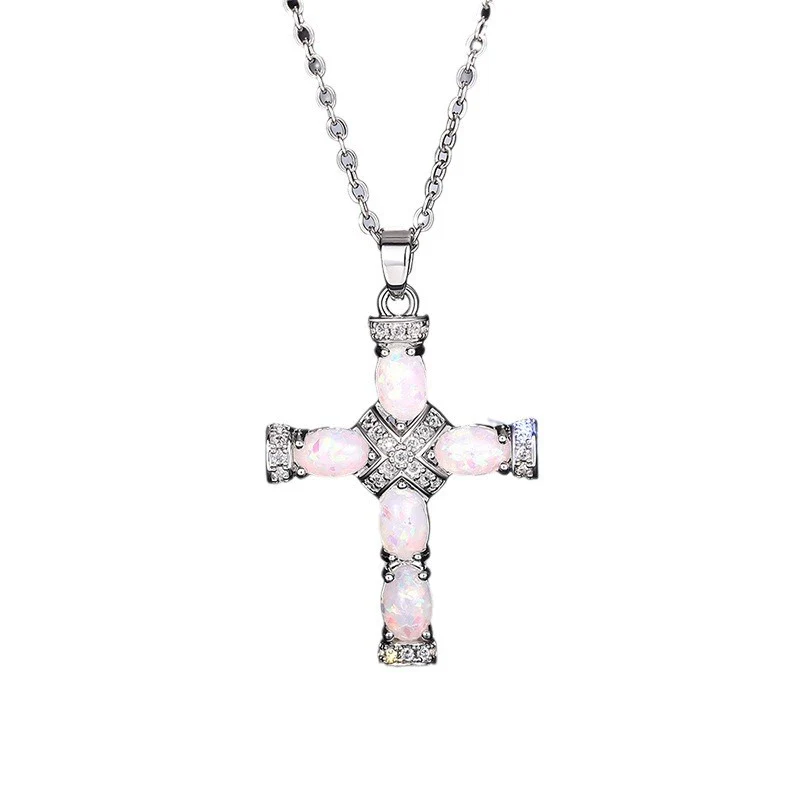 Necklace Imitation Opal Copper Geometric Sweet Cool Style With Letters Numbers Text Zirconia Oshaped Chain For Women - Image 5