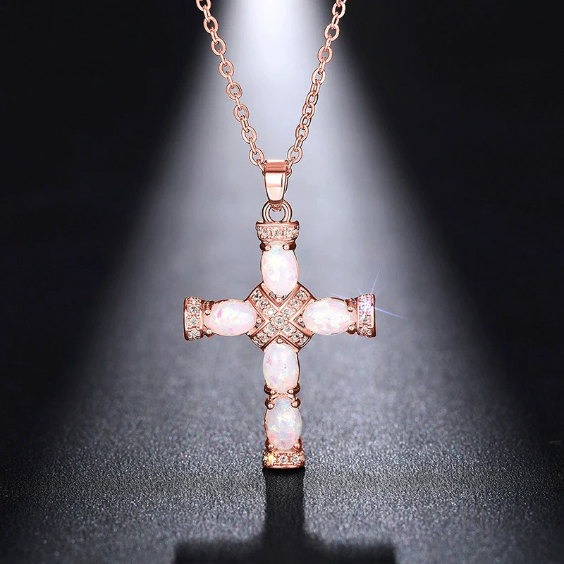 Necklace Imitation Opal Copper Geometric Sweet Cool Style With Letters Numbers Text Zirconia Oshaped Chain For Women - Image 6