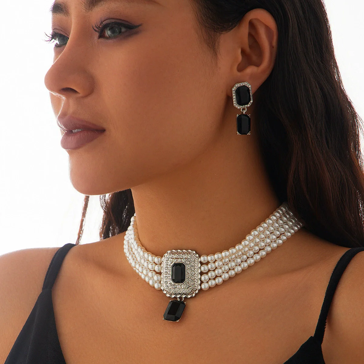 Necklace Imitation Pearl Artificial Crystal Geometric Retro Style - Image 7