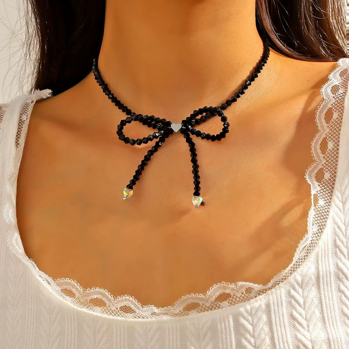 Necklace Imitation Pearl Geometric Beaded Bow Ballet Style Electroplating - Image 3