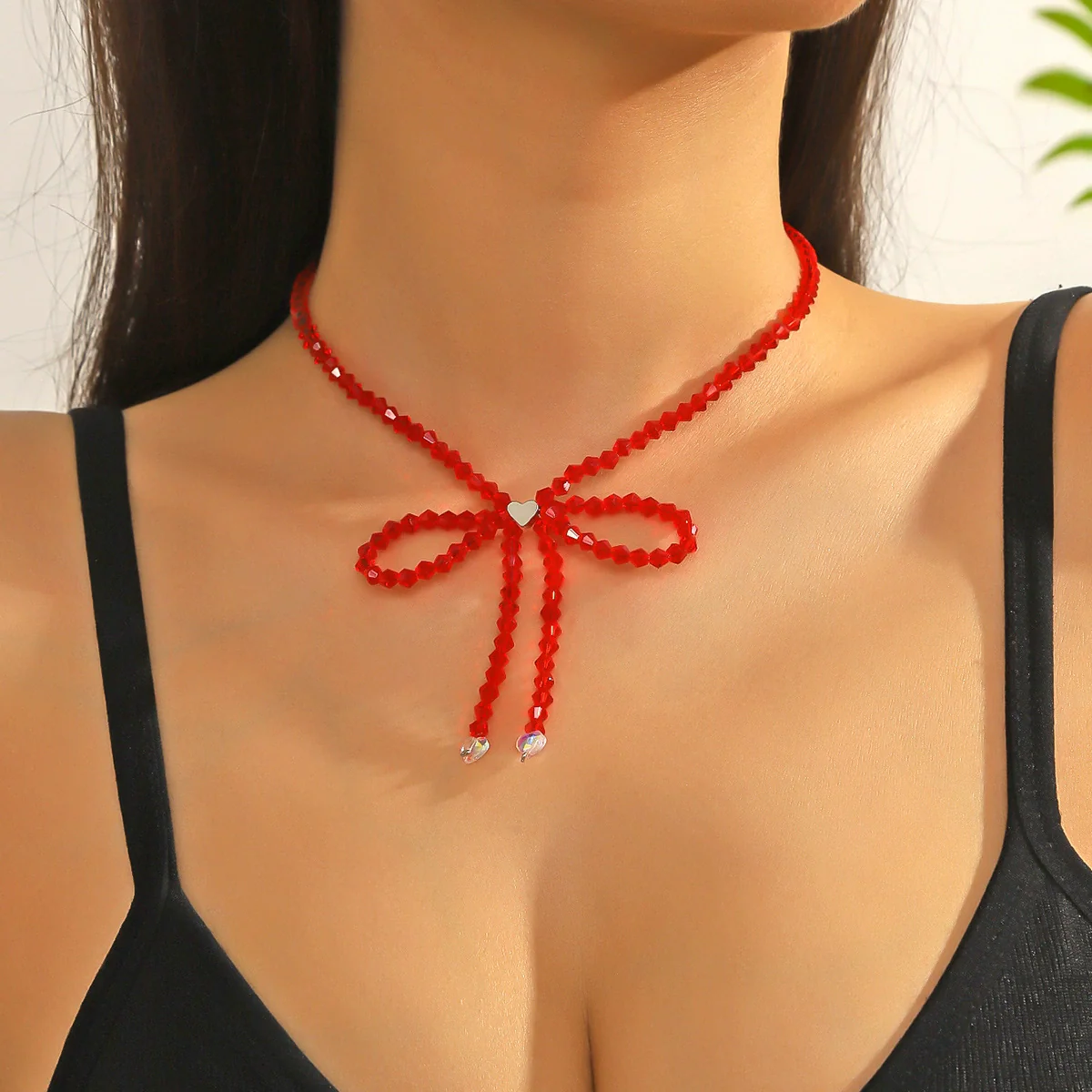 Necklace Imitation Pearl Geometric Beaded Bow Ballet Style Electroplating - Image 4