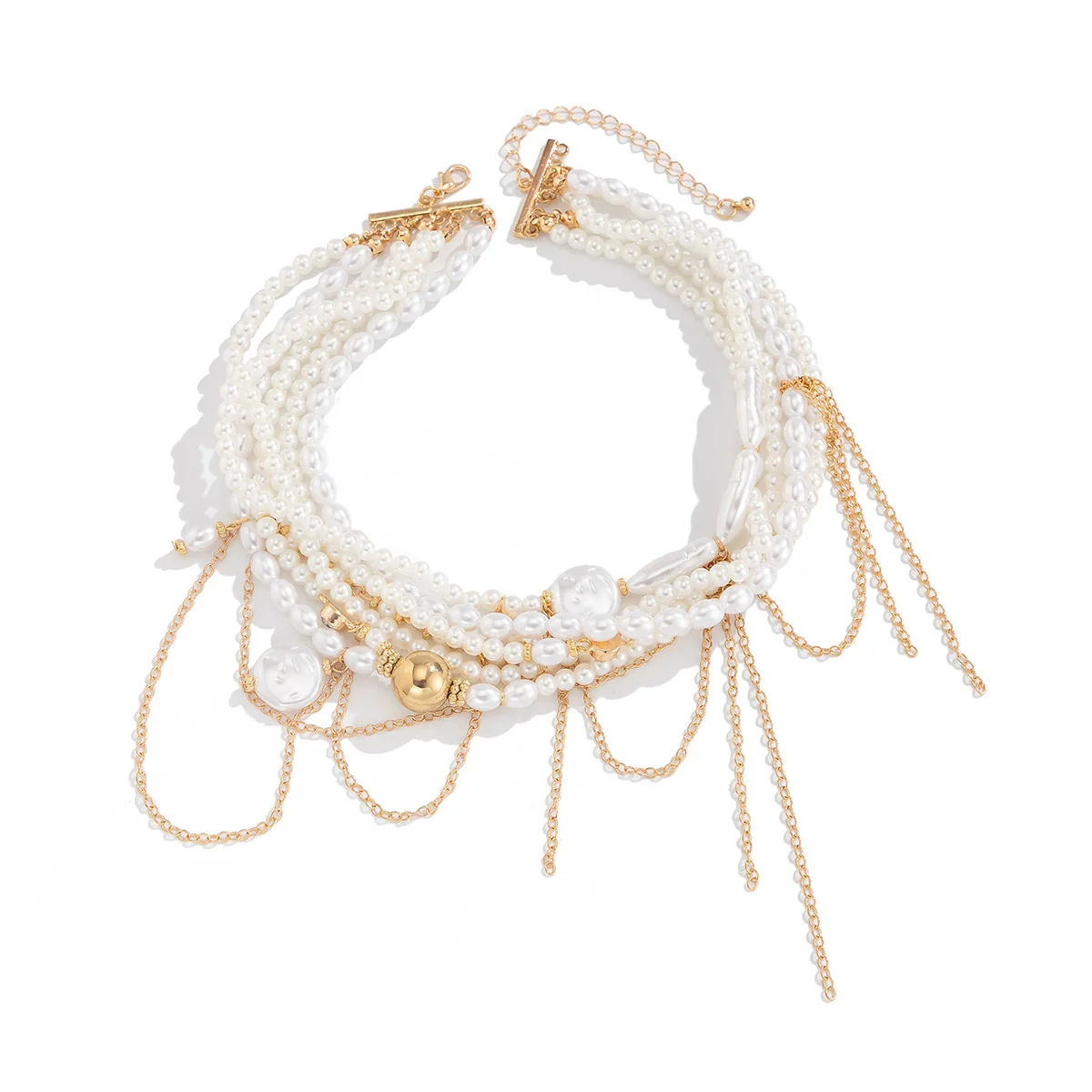 Necklace Imitation Pearl Geometric Metal Tassel Vintage For Women - Image 5