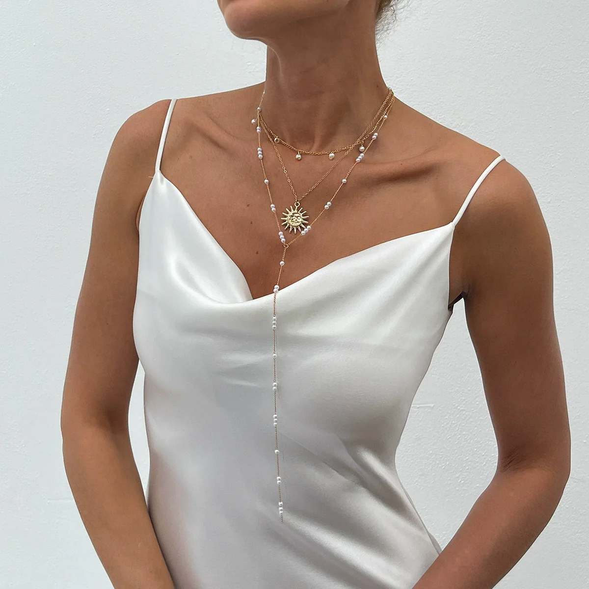 Necklace Imitation Pearl Metal Geometric Sunflower Pendant Electroplating Women's - Image 3