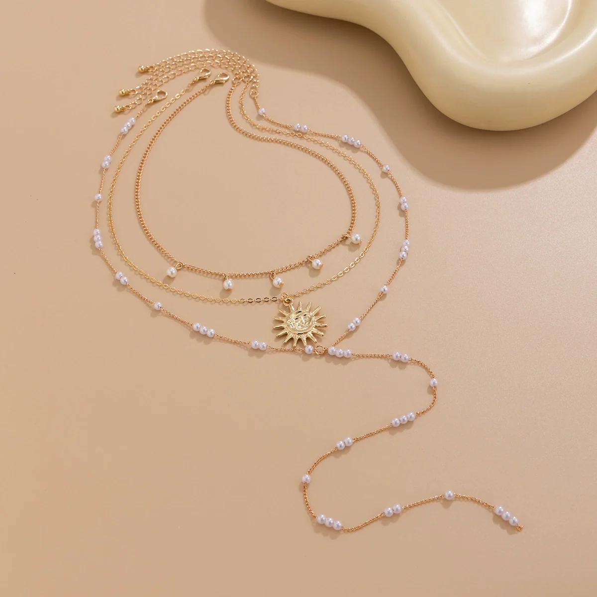 Necklace Imitation Pearl Metal Geometric Sunflower Pendant Electroplating Women's - Image 4