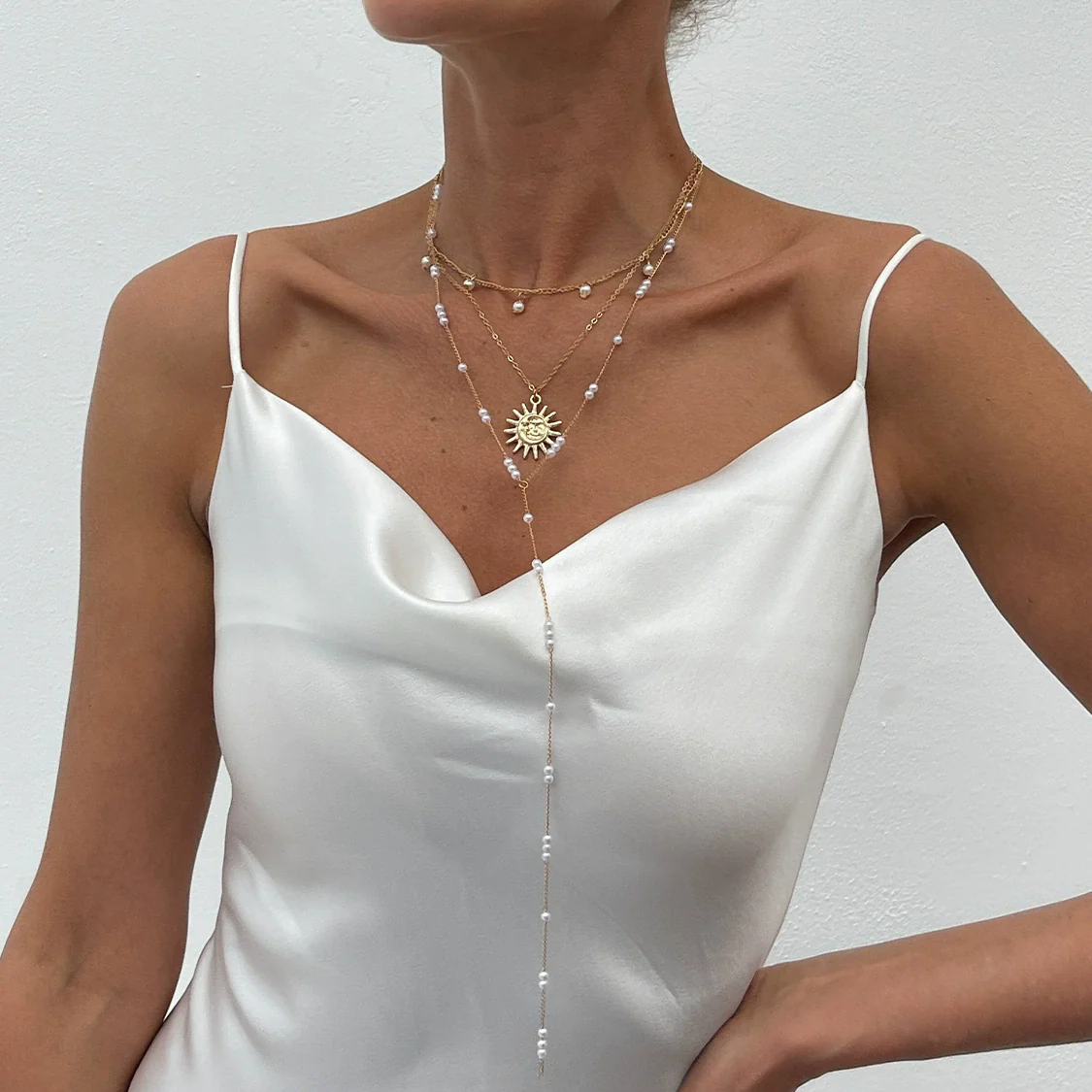 Necklace Imitation Pearl Metal Geometric Sunflower Pendant Electroplating Women's - Image 6