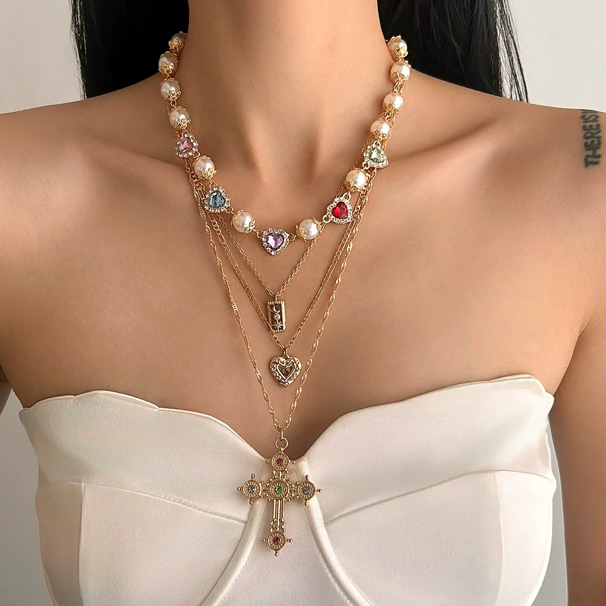 Necklace Iron Zinc Alloy Alloy Heart Geometric Shaped Set With Diamonds Clavicle Chain For Women
