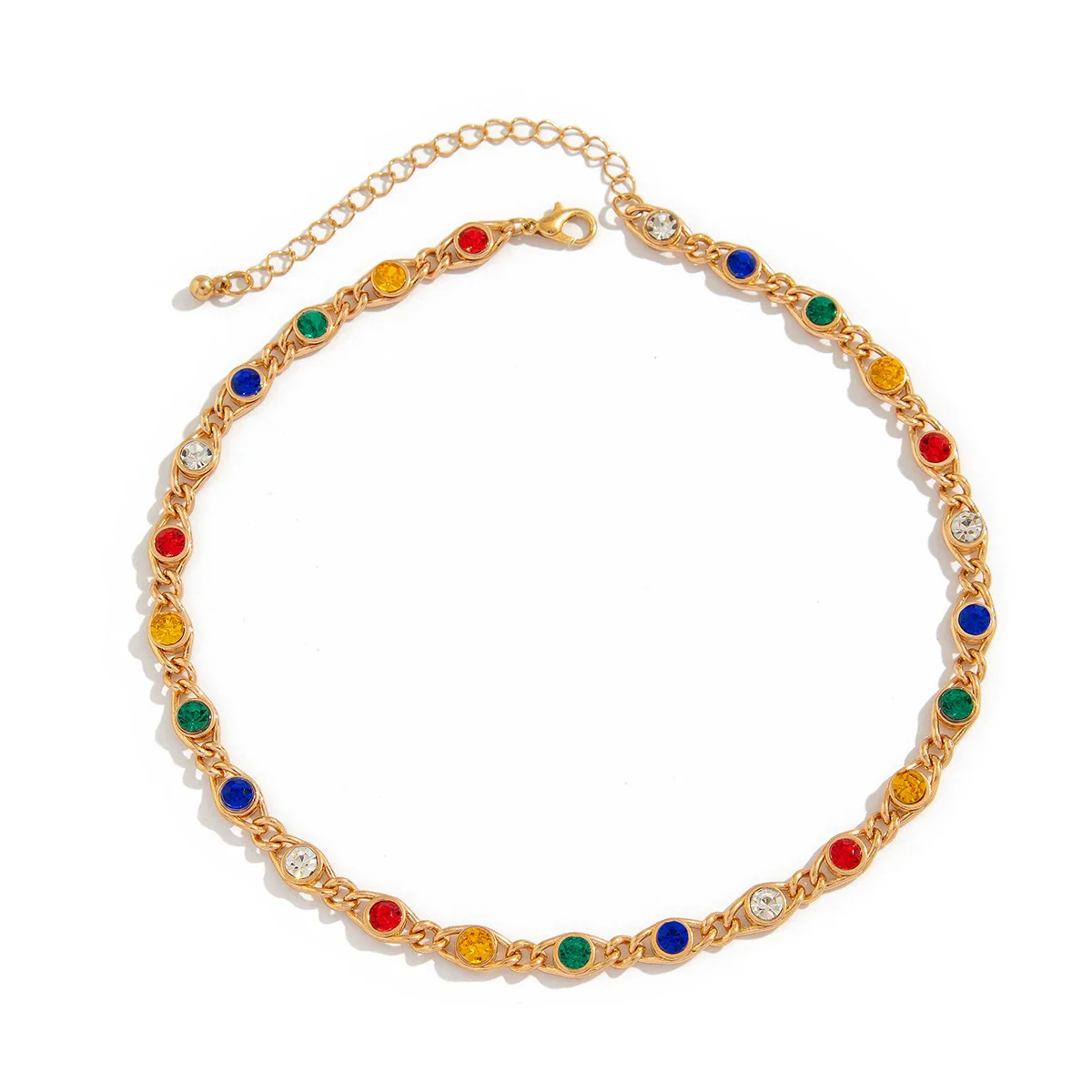 Necklace Jewelry Alloy Spliced Chain With Colorful Rhinestones Geometric Style Electroplating For Women - Image 5