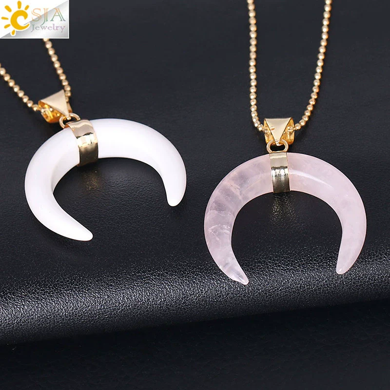 Necklace Jewelry Crystal Semiprecious Stone Moon Pendant Plated Gold Unisex Minimalist Natural Stone Copper Accessories - Image 3