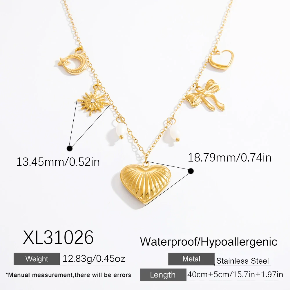 Necklace Jewelry Freshwater Pearl Heart Shape Geometric Titanium Steel Electroplated 18K Real Gold Pendant Clavicle Chain For Women - Image 6