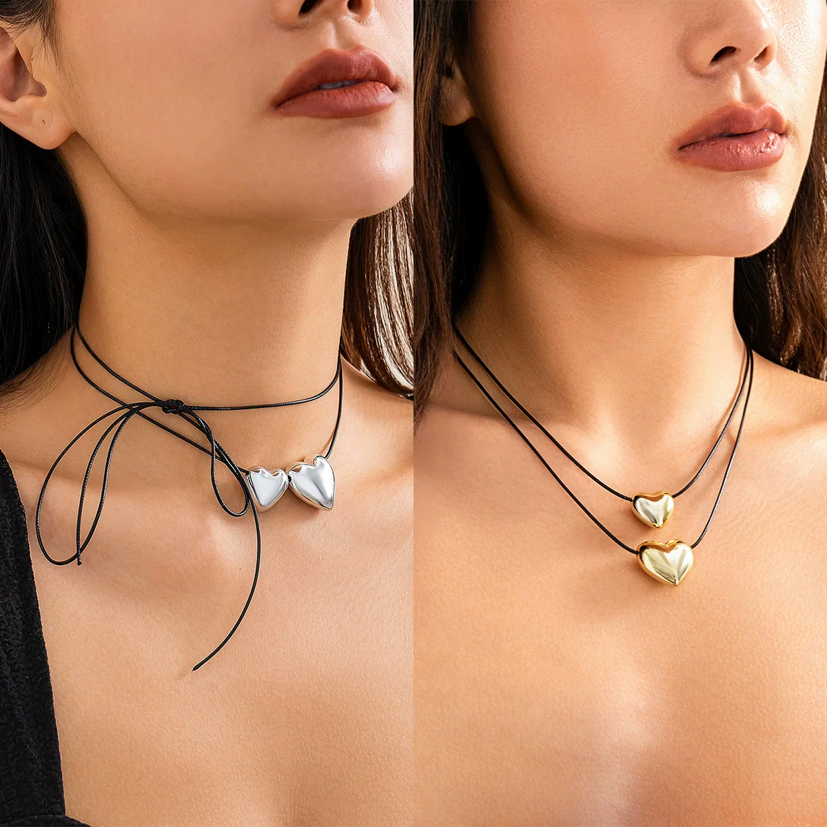 Necklace Jewelry Gothic Style Wax Line Heart Shaped Bow Geometric Electroplated
