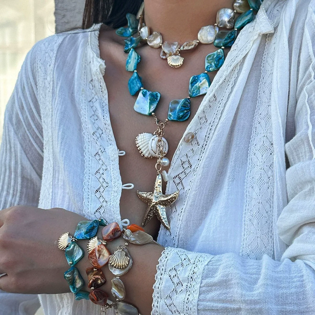 Necklace Jewelry Zinc Alloy Geometric Star Electroplated Shell Starfish Vacation Style Women's