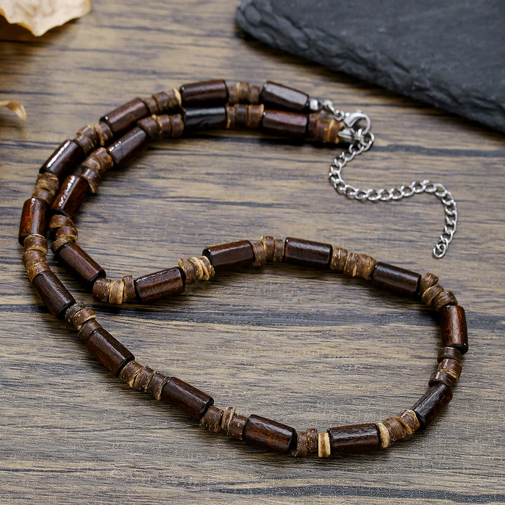Necklace Lapis Lazuli Turquoise Wooden Bead Alloy O Word Chain Geometric Electroplating Bohemian Retro Men's Fashion - Image 11