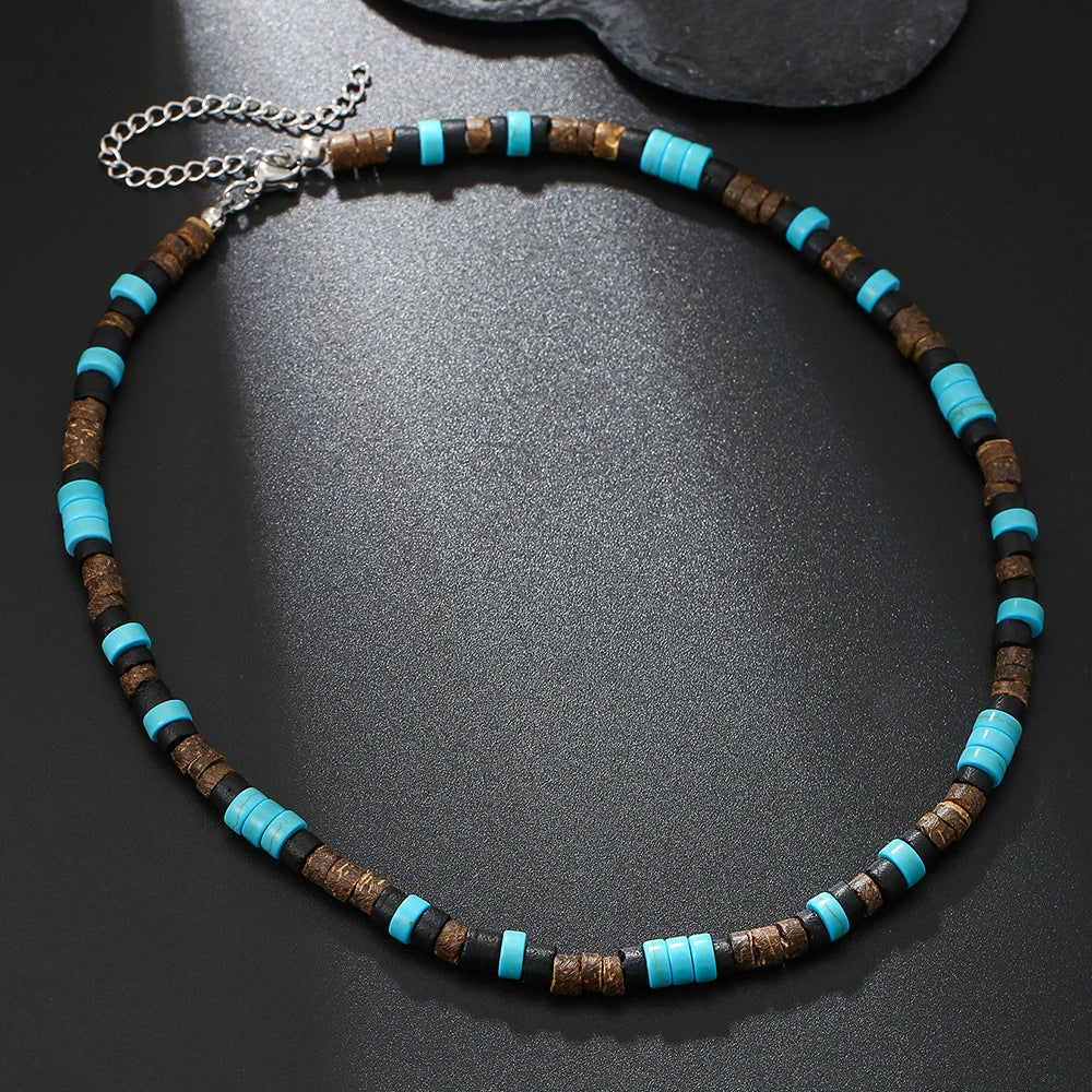 Necklace Lapis Lazuli Turquoise Wooden Bead Alloy O Word Chain Geometric Electroplating Bohemian Retro Men's Fashion - Image 12