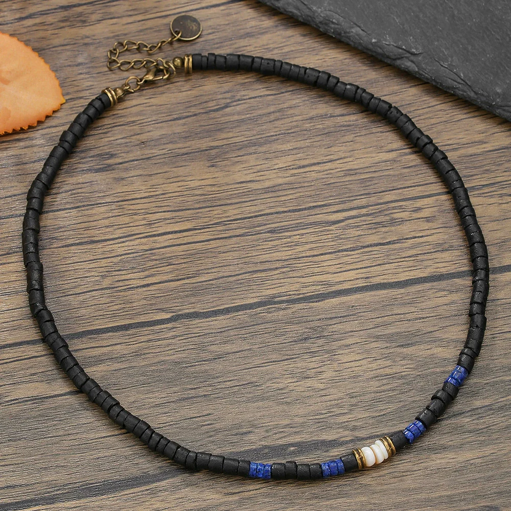 Necklace Lapis Lazuli Turquoise Wooden Bead Alloy O Word Chain Geometric Electroplating Bohemian Retro Men's Fashion - Image 14