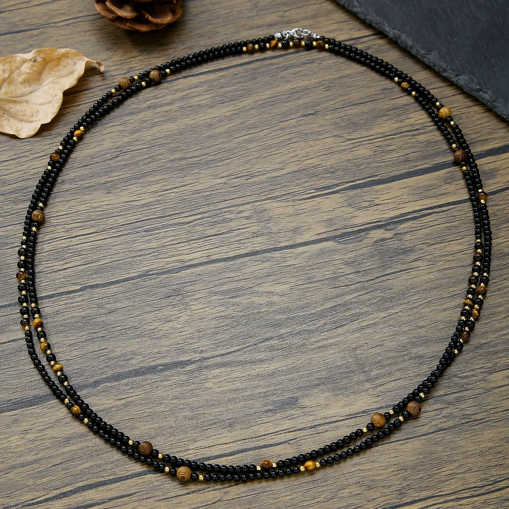 Necklace Lapis Lazuli Turquoise Wooden Bead Alloy O Word Chain Geometric Electroplating Bohemian Retro Men's Fashion - Image 8
