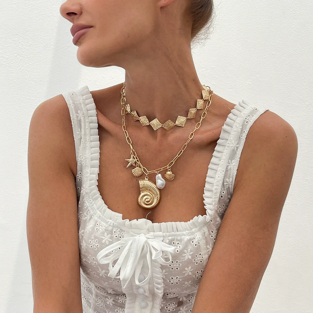 Necklace Metal Alloy Imitation Pearl Iron Sheet Animal Zodiac Geometric Starfish Scallop Shell Conch Electroplating - Image 2