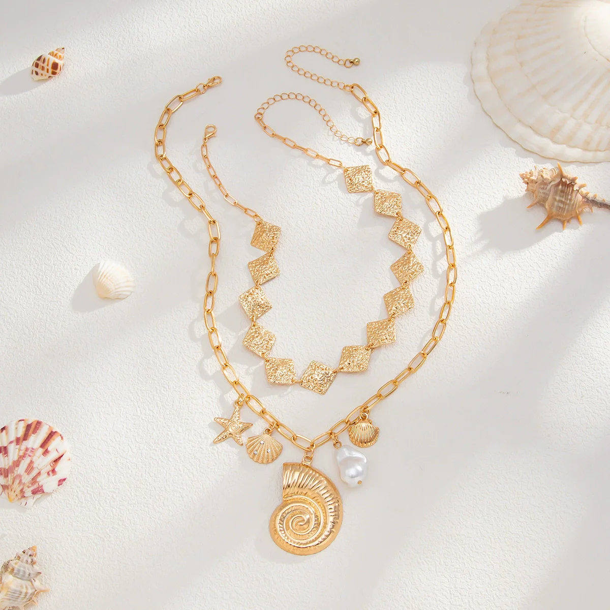 Necklace Metal Alloy Imitation Pearl Iron Sheet Animal Zodiac Geometric Starfish Scallop Shell Conch Electroplating - Image 4