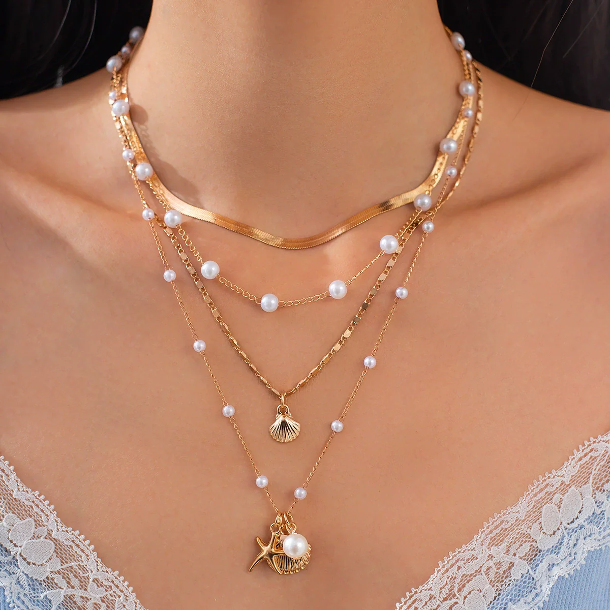 Necklace Metal Alloy Imitation Pearl Snake Bone Chain Ocean Style Animal Zodiac Geometric Electroplated