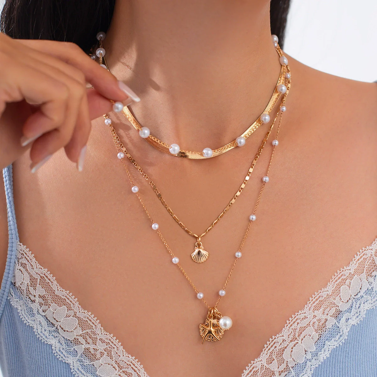 Necklace Metal Alloy Imitation Pearl Snake Bone Chain Ocean Style Animal Zodiac Geometric Electroplated - Image 2