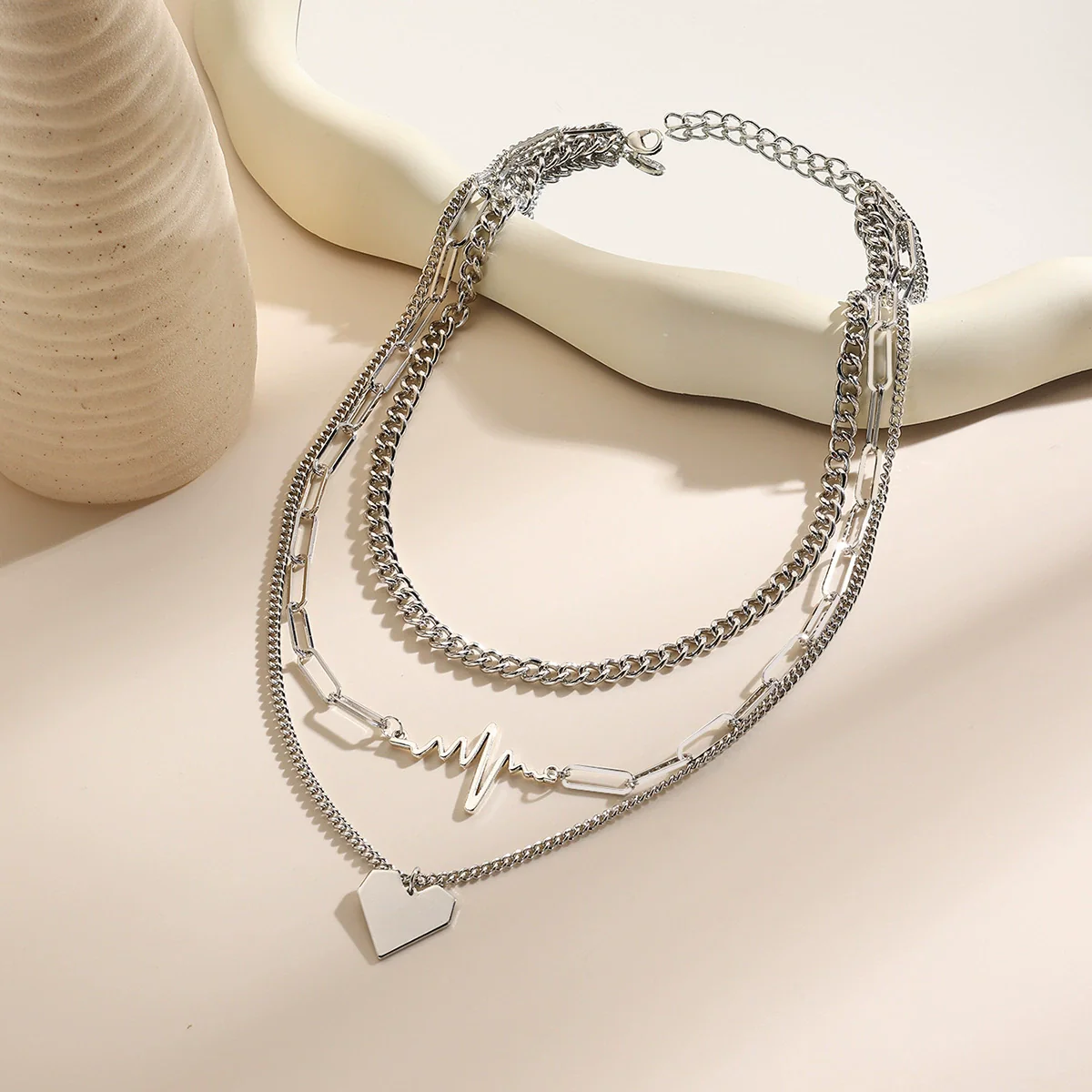 Necklace Metal Heart Pendant Wave Pattern Electroplating For Women - Image 2